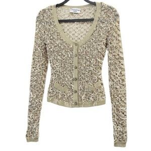 JULIEN MACDONALD ivory and gold ribbon knit cardigan
